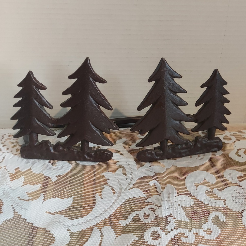 Cast Iron Pine Tree Curtain Tiebacks Set of 2 Rustic Brown Lodge Cabin Decor 9"